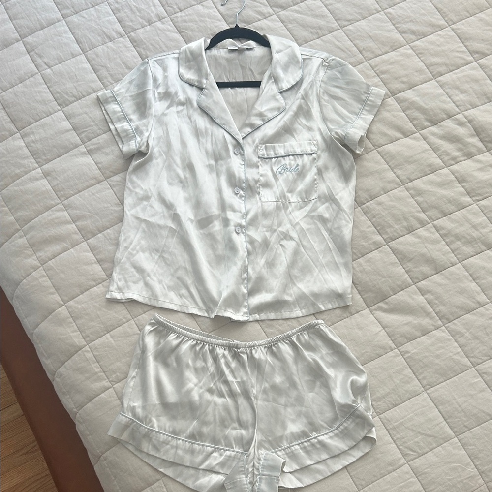 Elegant BRIDE White Satin Pajama Set